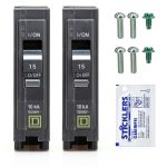 Genuine Square D QO115 QO 15 Amp Circuit Breaker Kit (2 Pack), Single Pole, 15A, 120V, 10kAIC, Plug-in for QO Load Centers & Panel Box, Visi-Trip, New Replacement-0
